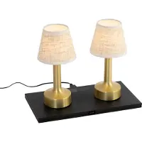 QAZQA Set van 2 tafellampen goud met beige RGBW oplaadbaar - Elise