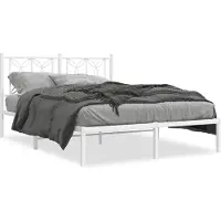 vidaXL Bedframe met hoofdeinde, metaal, wit, 135x190 cm