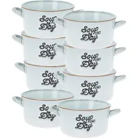 Excellent houseware Soepkommen/serveer schaaltjes - 8x - porselein - 500ml - lichtblauw - met oor