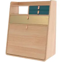 Harto Gaston Secrétaire Oak | Petrol blue | Brass | 60 cm