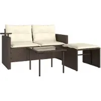 vidaXL 3-delige Loungeset met kussens poly rattan bruin
