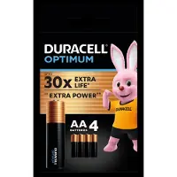 Duracell Optimum AA Alkaline Batterijen – Set van 4 met Tot 200% Extra Levensduur en Verbeterde Prestaties