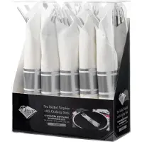 Decorline -40-delig Herbruikbare zilver plastic bestekset met servetten voor 10 personen. Party Bestekset voor Kerstmis, Bruiloften, Verjaardagen, Feesten en Evenementen.