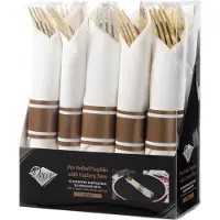 Decorline -40-delig Herbruikbare gouden plastic bestekset met voorgerolde servetten voor 10 personen- Party Bestekset voor Kerst,Bruiloften, Feesten.