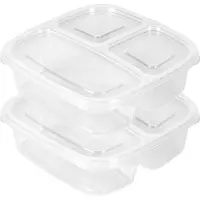 PlasticForte Vershoudbakje 3-vaks - 2 ST - 1,2L - meal prep - herbruikbaar - transparant - vaatwasser bestendig - magnetron bakjes