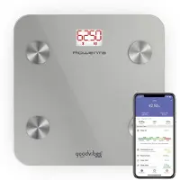 Rowenta Goodvibes LIFE BR9600, elektronische personenweegschaal, 160 kg, 100 g, zilver, meeteenheden: kg, lb, ST, vierkant