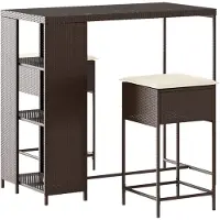 vidaXL 3-delige Tuinbarset met kussens poly rattan bruin