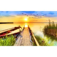 Karo-art 312cm X 219cm - Fotobehang - Zonsondergang over meer , premium print, inclusief behanglijm