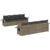 vidaXL 9-delige Loungeset met kussens poly rattan grijs