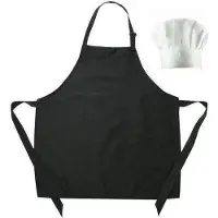 Benza Schort Keukenschort voor Kinderen Neutraal, Blanco - Zwart (50 x 60 cm) incl. Koksmuts