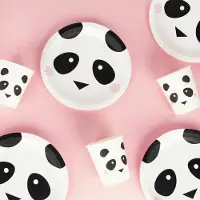 My Little Day Papieren bekertjes panda - 8 stuks - zwart wit - 205 ml