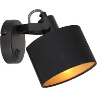 Mexlite 1 lichts Spot Ornoir 3333ZW zwart met goud kleurig lampenkapje - Draaibaar en kantelbaar - Metaal en textiel - - Modern - Binnengebruik