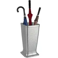Forte Plastics Plasticforte Paraplubak/parapluhouder - zilvergrijs - rotan gevlochten kunststof - D26 x H52 cm - Paraplubakken