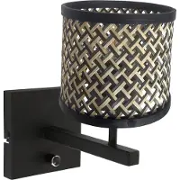 Steinhauer Wandlamp Stang Met Dimmer Zwart En BambØ Kapje