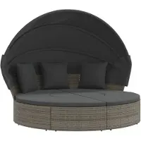 vidaXL Loungebed met luifel en kussens poly rattan grijs