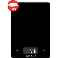 Kitchenwell Digitale Precisie Keukenweegschaal – Weegschaal Keuken - 1gr - 15kg – Tarra Functie - USB Oplaadbaar - Zwart