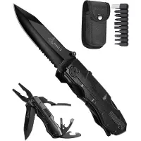 FOXLY 14-in-1 Multifunctioneel Zakmes + Draagetui + 9-delige Bitset Outdoor - Survival mes - Jachtmes - Camping - Kamperen - Bold X95