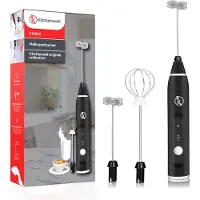 Kitchenwell Elektrische Melkopschuimer - Melkopschuimer handmatig - Melkopklopper - 3 snelheden - Zwart