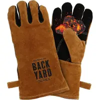 KitchenLove Backyard Series BBQ Handschoenen - Hittebestendig tot 250ºC - BBQ Accessoires - Vuurvast Leer met Kevlar - Bruin