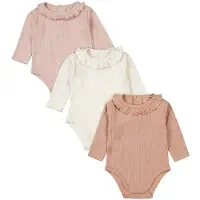 Dirkje romper - roze/wit (set van 3) Meisjes Katoen Peter Pan-kraag Effen - maat 50/56