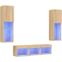 vidaXL 5-delige Tv-wandmeubelset met LED bewerkt hout sonoma eiken