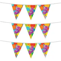 Witbaard 3x stuks leeftijd verjaardag thema vlaggetjes 8 jaar plastic 10 meter - Vlaggenlijnen