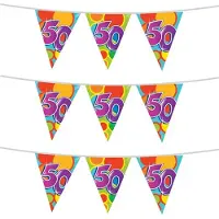 Witbaard 3x stuks leeftijd verjaardag thema vlaggetjes 50 jaar plastic 10 meter - Vlaggenlijnen