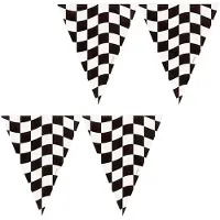 Witbaard 3x stuks vlaggetjes - Racing thema zwart/wit geblokt - 366 cm - plastic - Vlaggenlijnen