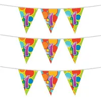 Witbaard 3x stuks leeftijd verjaardag thema vlaggetjes 1 jaar plastic 10 meter - Vlaggenlijnen