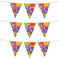 Witbaard 3x stuks leeftijd verjaardag thema vlaggetjes 80 jaar plastic 10 meter - Vlaggenlijnen