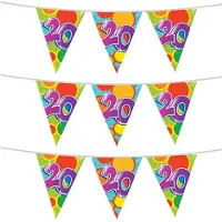 Witbaard 3x stuks leeftijd verjaardag thema vlaggetjes 20 jaar plastic 10 meter - Vlaggenlijnen