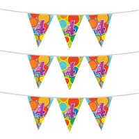 Witbaard 3x stuks leeftijd verjaardag thema vlaggetjes 4 jaar plastic 10 meter - Vlaggenlijnen