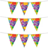 Witbaard 3x stuks leeftijd verjaardag thema vlaggetjes 25 jaar plastic 10 meter - Vlaggenlijnen