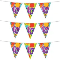 Witbaard 3x stuks leeftijd verjaardag thema vlaggetjes 10 jaar plastic 10 meter - Vlaggenlijnen