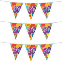 Witbaard 3x stuks leeftijd verjaardag thema vlaggetjes 30 jaar plastic 10 meter - Vlaggenlijnen