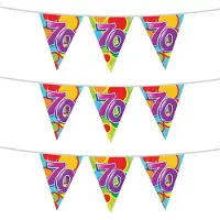 Witbaard 3x stuks leeftijd verjaardag thema vlaggetjes 70 jaar plastic 10 meter - Vlaggenlijnen