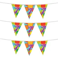 Witbaard 3x stuks leeftijd verjaardag thema vlaggetjes 7 jaar plastic 10 meter - Vlaggenlijnen