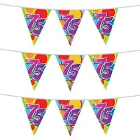 Witbaard 3x stuks leeftijd verjaardag thema vlaggetjes 75 jaar plastic 10 meter - Vlaggenlijnen