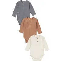 Dirkje romper - bruin/blauw/wit (set van 3) Jongens Stretchkatoen Ronde hals - maat 62/68