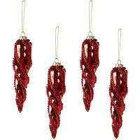 Clayre & Eef Kerstbal Set van 4 Ø 4 cm Rood Glas Kerstboomversiering Rood Kerstboomversiering
