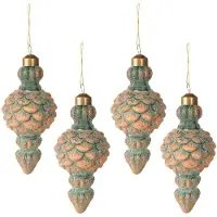 Clayre & Eef Kerstbal Set van 4 Ø 6x14 cm (set van 4) Koperkleurig Glas Kerstboomversiering Koperkleurig