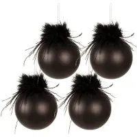 Clayre & Eef Kerstbal Set van 4 Ø 10 cm Zwart Glas Kerstboomversiering Zwart Kerstboomversiering