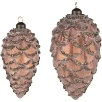 Clayre & Eef Kerstbal Set van 2 Dennenappel Ø 9 / Ø 7 cm Bruin Glas Kerstdecoratie Bruin Kerstdecoratie