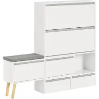 SoBuy Schoenen Opbergkast - Hout - Met 1 Verrijdbaar Schoenenbank - 124-92x24x126cm