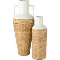 J-Line Vaas+Handvaten Geweven Terracotta/Ratan Wit/Naturel