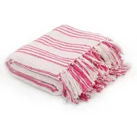 vidaXL Plaid strepen 220x250 cm katoen roze en wit