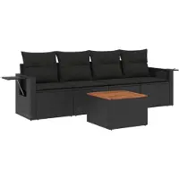 vidaXL 5-delige Loungeset met kussens poly rattan zwart