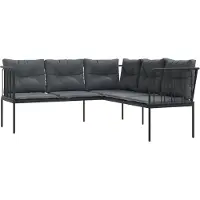 vidaXL - Tuinbank - met - kussens - L-vormig - staal - en - textileen - zwart