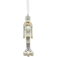 Clayre & Eef Kersthanger Notenkraker 11 cm Wit Zilverkleurig Kunststof Kerstdecoratie Wit Kerstdecoratie