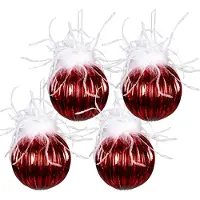Clayre & Eef Kerstbal Set van 4 Ø 10 cm Rood Wit Glas Kerstdecoratie Rood Kerstdecoratie